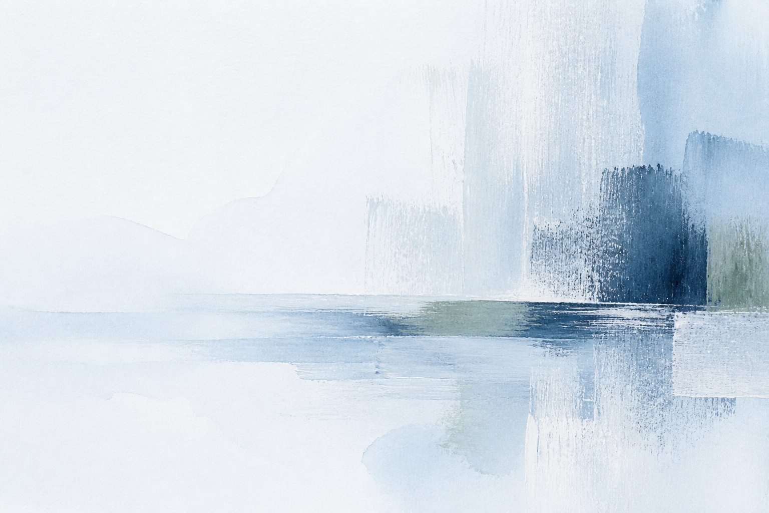Composition abstraite aux gestes brossés dans des tons bleu clair et bleu profond